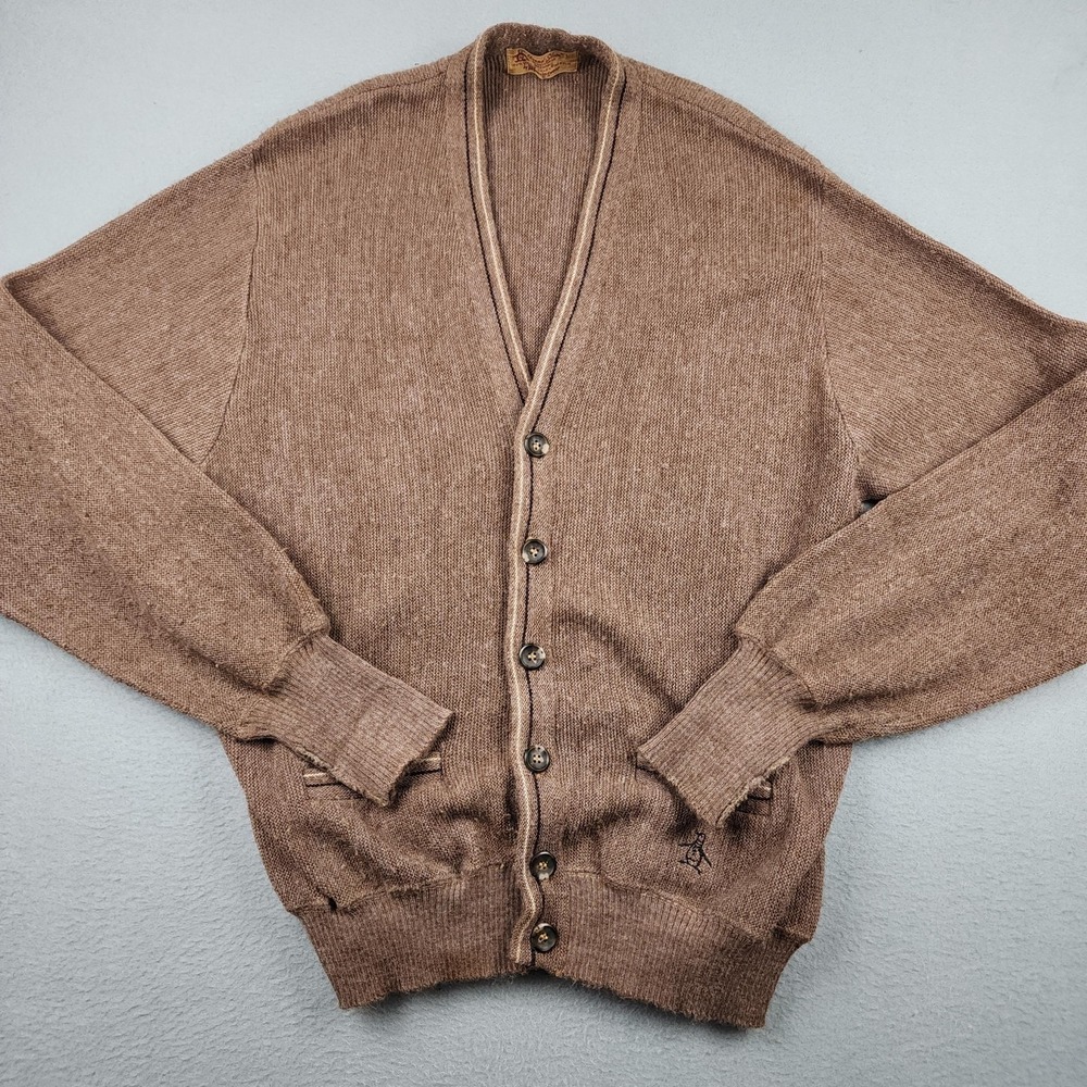 Vintage Munsingwear Grand Slam Cardigan Sweater Mens Large Brown Acrylic V Neck